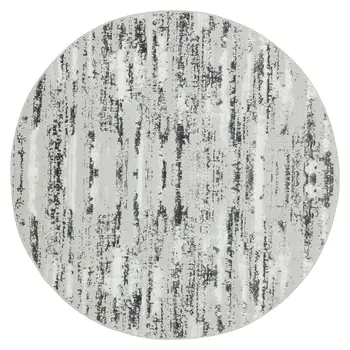 7' Silver Gray And Off White Abstract Washable Round Rug