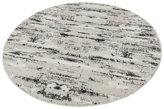 7' Silver Gray And Off White Abstract Washable Round Rug