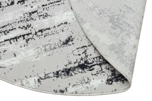 7' Silver Gray And Off White Abstract Washable Round Rug