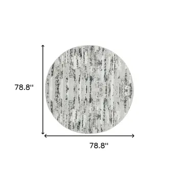 7' Silver Gray And Off White Abstract Washable Round Rug