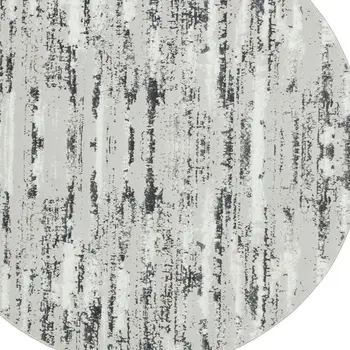 7' Silver Gray And Off White Abstract Washable Round Rug