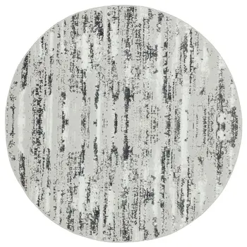 7' Silver Gray And Off White Abstract Washable Round Rug