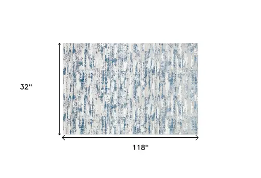 10' Navy Blue Gray And Off White Abstract Washable Runner Rug