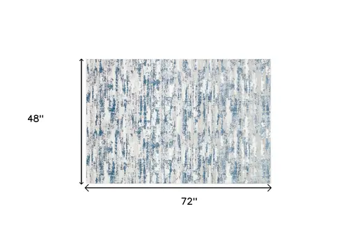 4' X 6' Navy Blue Gray And Off White Abstract Washable Area Rug