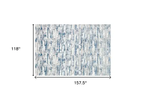 10' X 13' Navy Blue Gray And Off White Abstract Washable Area Rug