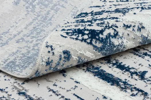 4' Navy Blue Gray And Off White Abstract Washable Round Rug