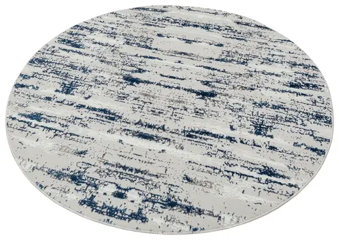 7' Navy Blue Gray And Off White Abstract Washable Round Rug