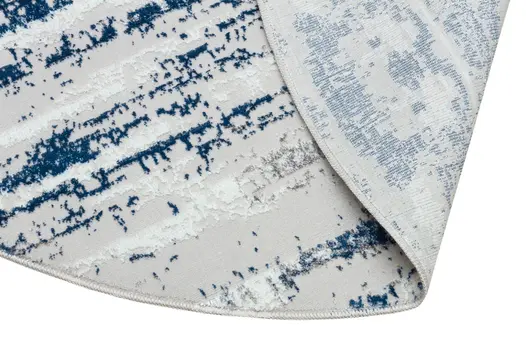7' Navy Blue Gray And Off White Abstract Washable Round Rug