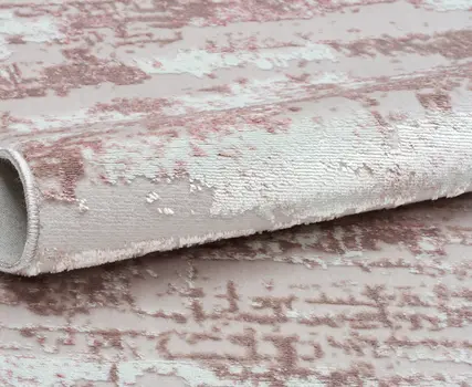 10' Beige Off White And Pink Abstract Washable Runner Rug