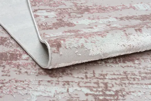 10' Beige Off White And Pink Abstract Washable Runner Rug