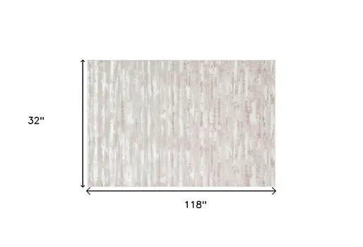 10' Beige Off White And Pink Abstract Washable Runner Rug