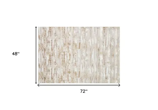 4' X 6' Beige Ivory And Off White Abstract Washable Area Rug