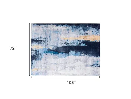 6' X 9' Blue and Yellow Abstract Printed Washable Non Skid Area Rug