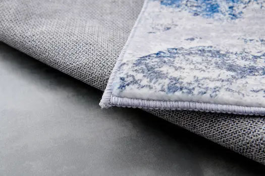 4' X 6' Blue and Silver Abstract Printed Washable Non Skid Area Rug