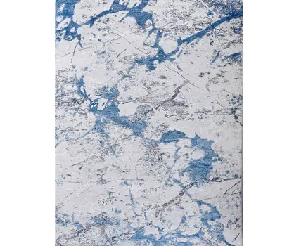 6' X 9' Blue and Silver Abstract Printed Washable Non Skid Area Rug