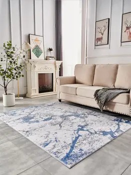 8' X 11' Blue and Silver Abstract Washable Non Skid Area Rug