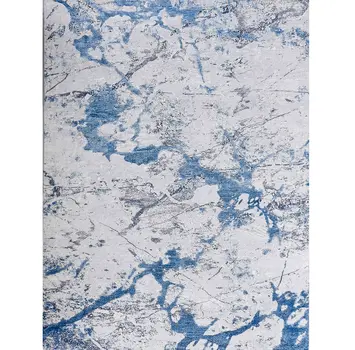 8' X 11' Blue and Silver Abstract Washable Non Skid Area Rug