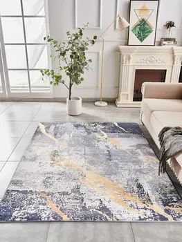 5' X 7' Blue and Yellow Abstract Shag Printed Washable Non Skid Area Rug