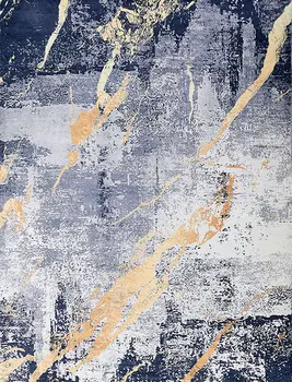 5' X 7' Blue and Yellow Abstract Shag Printed Washable Non Skid Area Rug