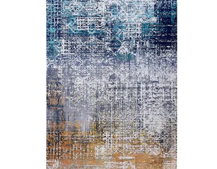 6' X 9' Blue and Silver Abstract Shag Printed Washable Non Skid Area Rug