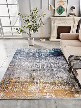 6' X 9' Blue and Silver Abstract Shag Printed Washable Non Skid Area Rug