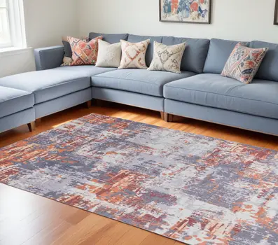 6' X 9' Gray and Brown Abstract Shag Printed Washable Non Skid Area Rug