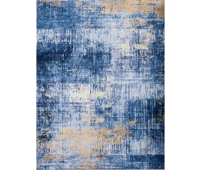 5' X 7' Blue And Gold Abstract Shag Washable Area Rug