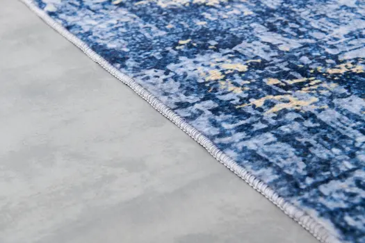 5' X 7' Blue And Gold Abstract Shag Washable Area Rug