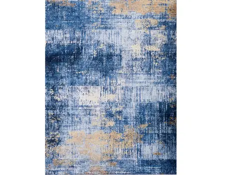 8' X 11' Blue and Gold Abstract Printed Washable Non Skid Area Rug