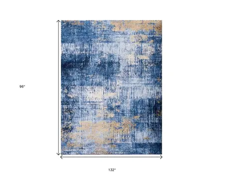 8' X 11' Blue and Gold Abstract Printed Washable Non Skid Area Rug