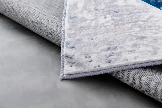 4' X 6' Gray and Blue Abstract Shag Printed Washable Non Skid Area Rug