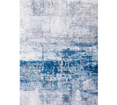 6' X 9' Gray and Blue Abstract Printed Washable Non Skid Area Rug