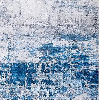 6' X 9' Gray and Blue Abstract Printed Washable Non Skid Area Rug