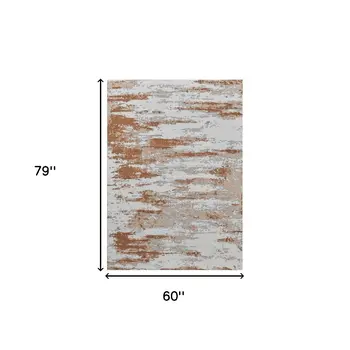 5' X 7' Gray and Brown Abstract Printed Washable Non Skid Area Rug