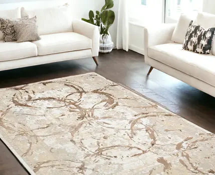 8' X 11' Beige and Gold Abstract Area Rug