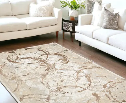 9' X 12' Beige and Gold Abstract Area Rug