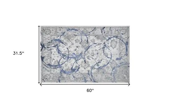 3' X 5' Ivory Blue And Gray Abstract Area Rug