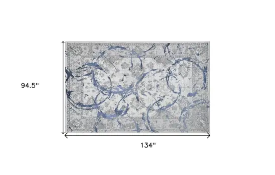 8' X 11' Ivory Blue And Gray Abstract Area Rug
