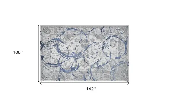 9' X 12' Ivory Blue And Gray Abstract Area Rug