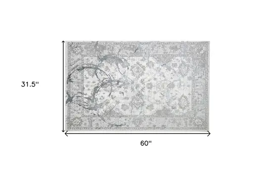 3' X 5' Gray and Silver Abstract Area Rug