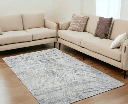 5' X 8' Gray and Silver Abstract Area Rug