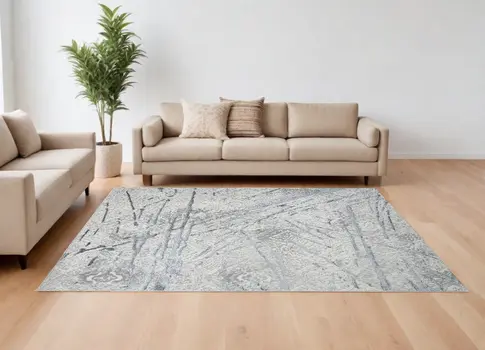 9' X 12' Gray and Silver Abstract Area Rug