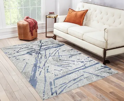 5' X 8' Ivory and Blue Abstract Area Rug