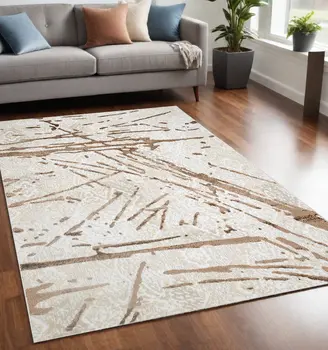 5' X 8' Ivory and Brown Abstract Area Rug