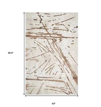 5' X 8' Ivory and Brown Abstract Area Rug