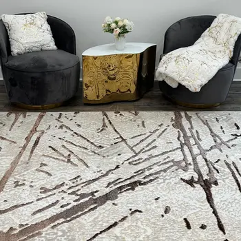 8' X 11' Ivory and Brown Abstract Area Rug