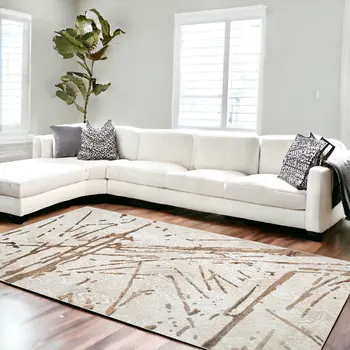 9' X 12' Ivory and Brown Abstract Area Rug