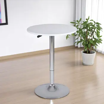 24" White and Silver Rounded Wood and Iron Bar Table