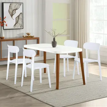 Set of Four White Heavy Duty Plastic Dining Side Chairs