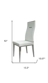 Set of Four White and Silver Upholstered Faux Leather Dining Side Chairs